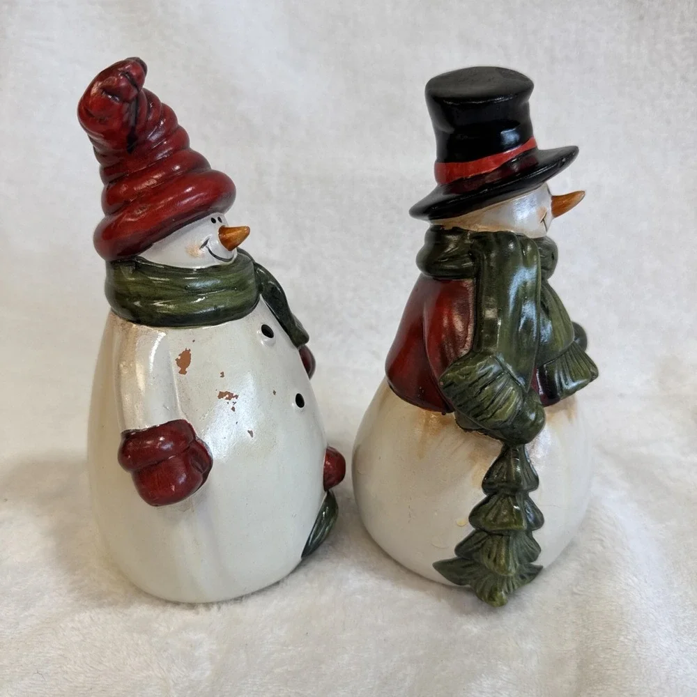 Vintage Set of 2‎ Ceramic Snowman Figurines Christmas Holiday Decor